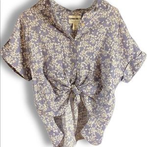 Rachel Zoe linen button up floral top euc